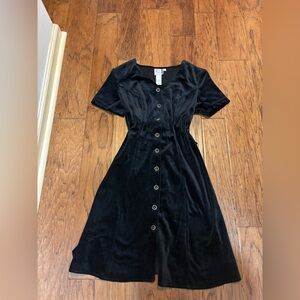 Vintage 90s Black Velvet Button Front Midi Dress | Studio C Petites 8P